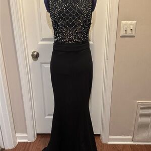 Xtaren Black Backless Dress with Silver Accents